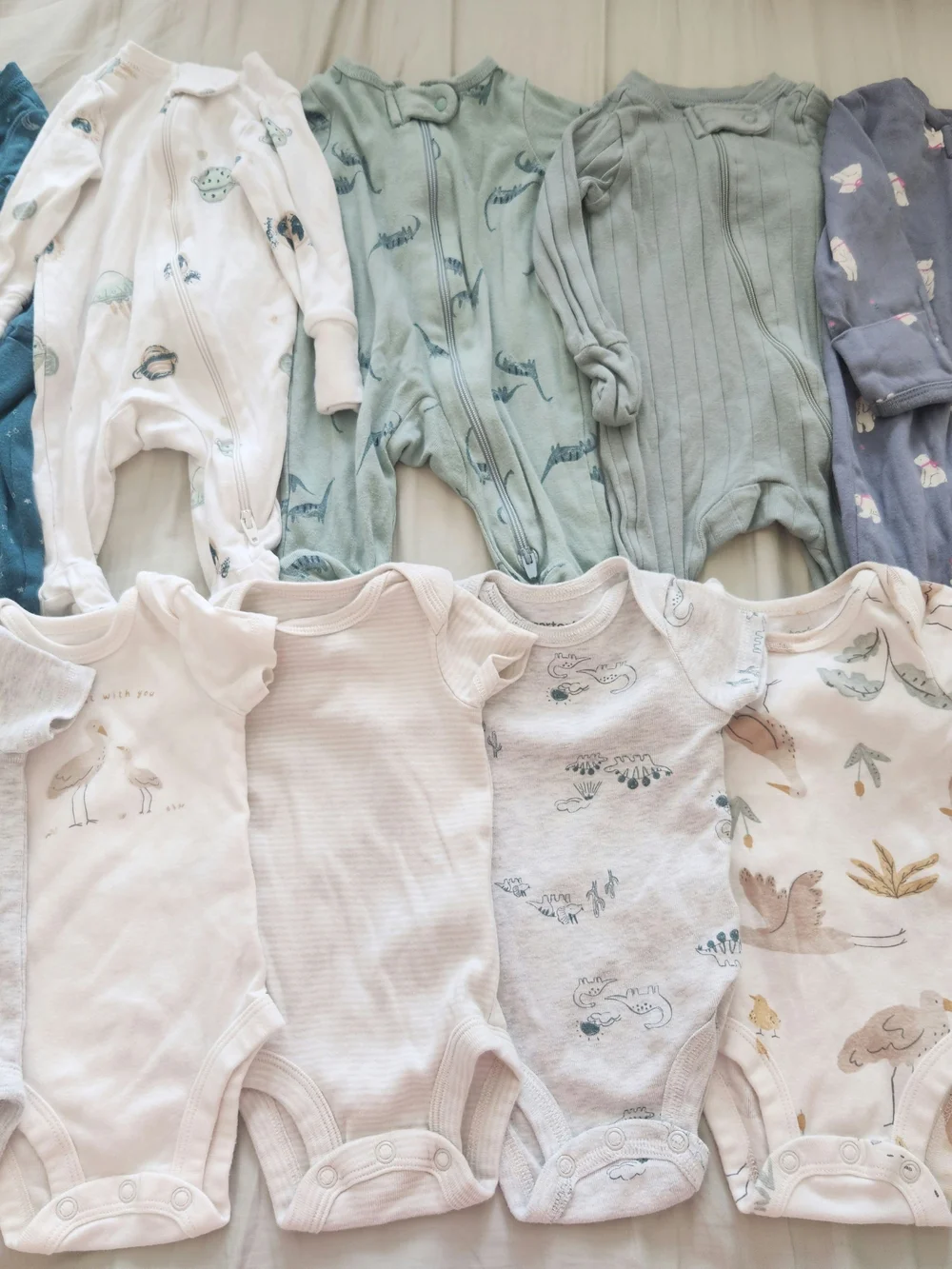 Organic Cotton Baby One-Piece Bodysuit - Soft Sage & White
